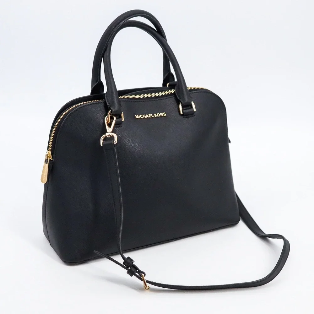 Michael Kors Cindy‎ Dome Satchel Womens L Black Saffiano Leather Crossbody Bag